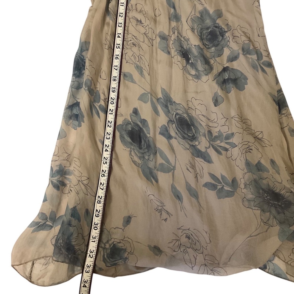 H.Trend Silk Floral Sleeveless Dress Womens Size M Taupe Blue Made in Italy - Picture 11 of 11